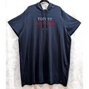 Tommy Hilfiger Rhinestone Logo Hoodie Dress 3X Stretch Cotton Hooded Navy Luxury